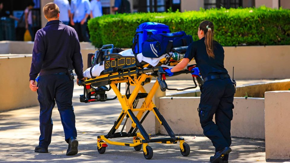 Stretcher A person on a stretcher.